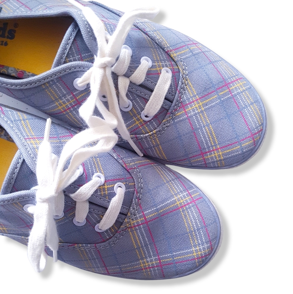 KEDS Gray Plaid Canvas Lace-Up Low-Top Sneakers